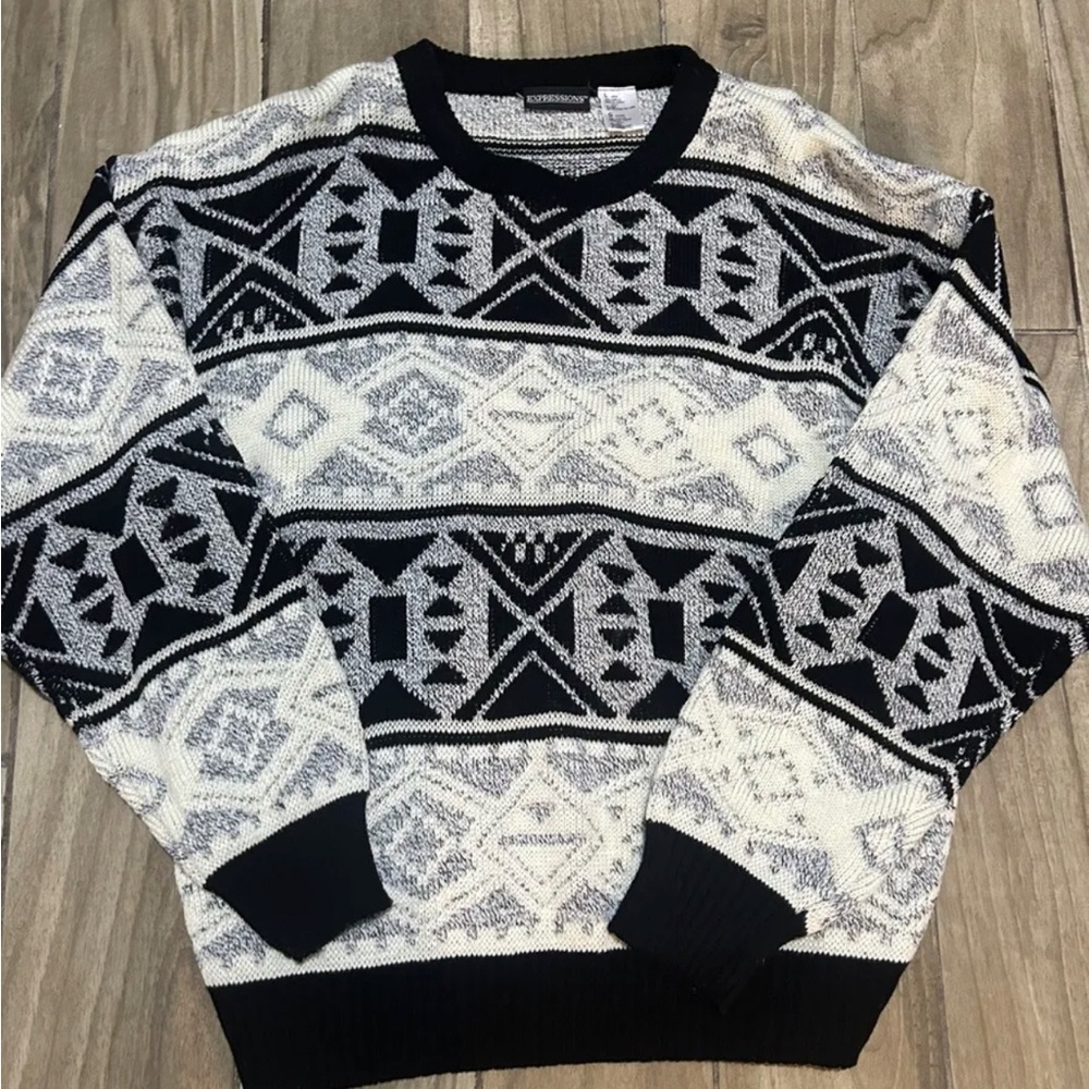 VINTAGE Expressions Sweater Limited Edition Mens Large Acrylic Pullover